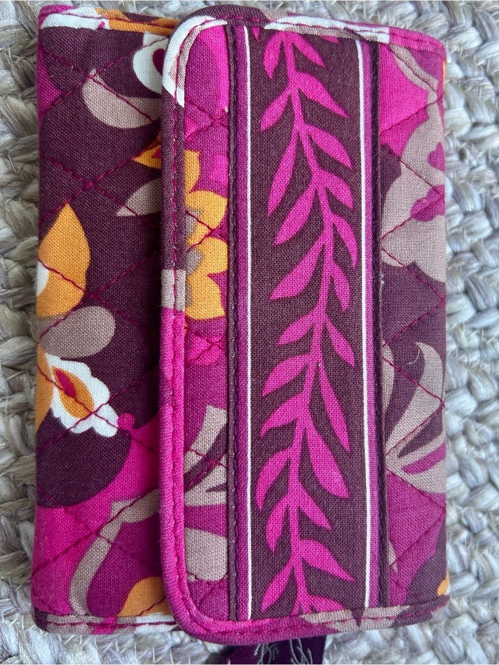 Vera Bradley Quilted Floral Phone Wallet in Pink, Brown & Yellow